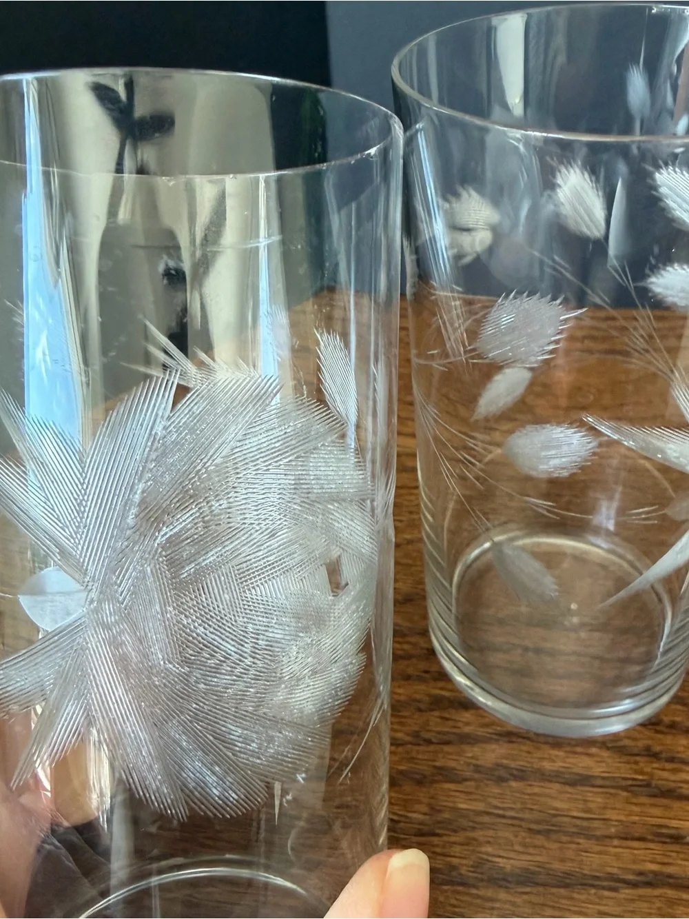 Vintage Etched Wheat Glasses Set of 2 Mid Century‎ Tumblers 5” Tall